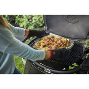 Weber 6434 Deluxe Stainless Steel Grilling Basket Large Bundle with Deco Essentials Pair of Red Heat Resistant Oven Mitt - Grill Parts America