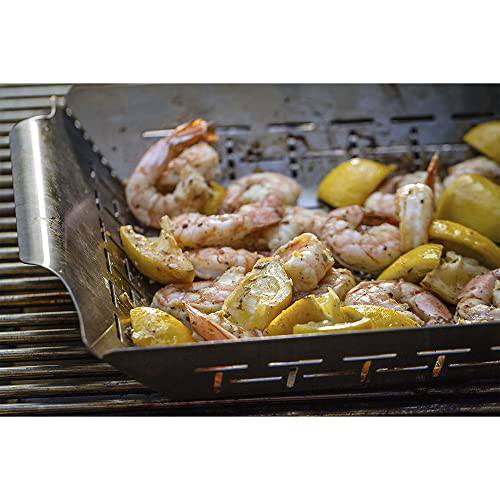 Weber 6434 Deluxe Stainless Steel Grilling Basket Large Bundle with Deco Essentials Pair of Red Heat Resistant Oven Mitt - Grill Parts America