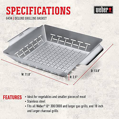 Weber 6434 Deluxe Stainless Steel Grilling Basket Large Bundle with Deco Essentials Pair of Red Heat Resistant Oven Mitt - Grill Parts America