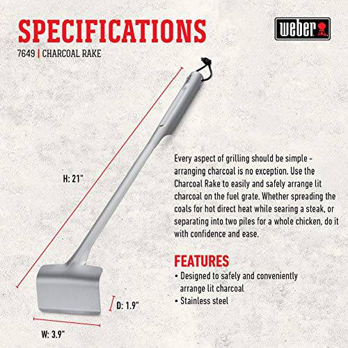 Weber 7649 Charcoal Rake, 21in x 3.9in x 1.9in - Grill Parts America