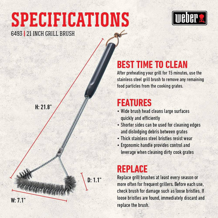 Weber 6493 21-Inch 3-Sided Grill Brush - Grill Parts America