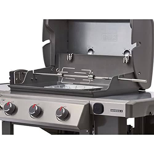 Weber 7652 Rotisserie for Weber Genesis II and Genesis II LX 200 / 300 Grills Bundle with Deco Essentials Pair of Red Heat Resistant Oven Mitt - Grill Parts America
