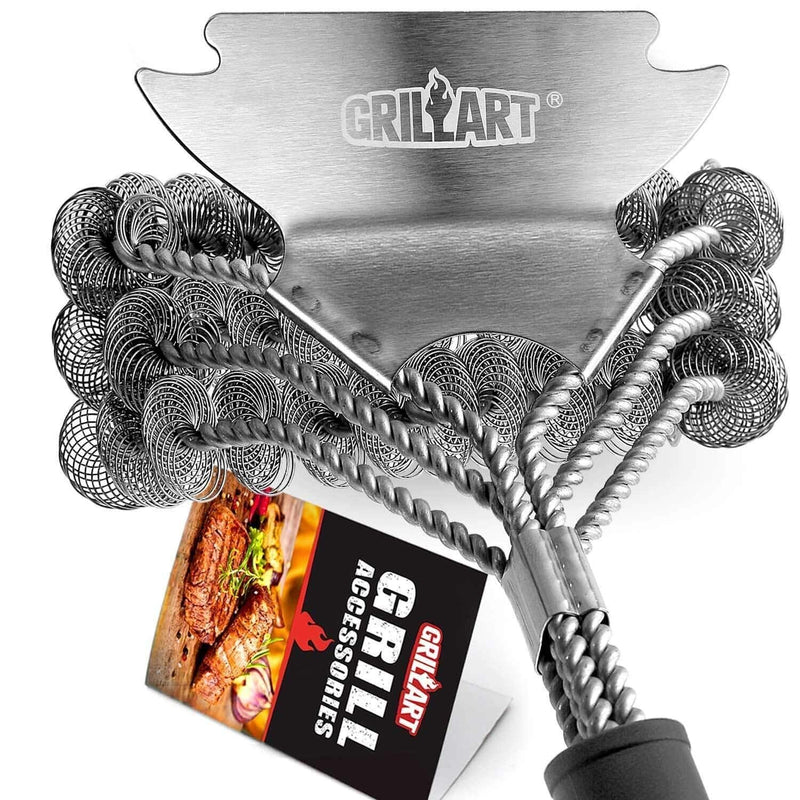 GRILLART Grill Brush Bristle Free - Safe BBQ Cleaning Grill Brush and Scraper - 18" Best Stainless Steel - Grill Parts America