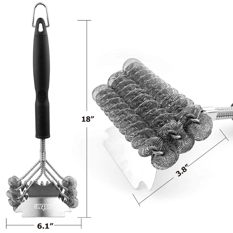 GRILLART Grill Brush Bristle Free - Safe BBQ Cleaning Grill Brush and Scraper - 18" Best Stainless Steel - Grill Parts America
