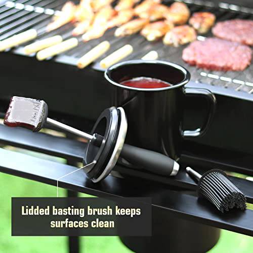 WEQUALITY 25oz Basting Pot with 2 Replaceable Basting Brush Set，Grill BBQ Accessories,Cooking&Grilling Gifts for Men for Dad，Premium Enamel Barbecue Sauce Pot - Grill Parts America