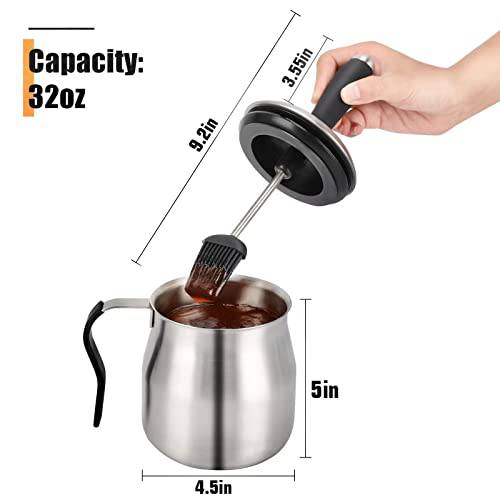 WEQUALITY 32oz Basting Pot with 2 Replaceable Basting Brush Set - Grill Parts America