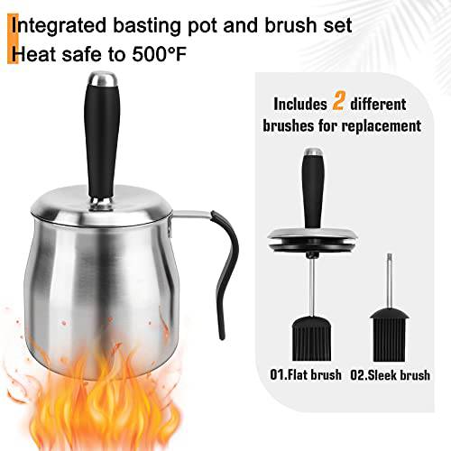 WEQUALITY 32oz Basting Pot with 2 Replaceable Basting Brush Set - Grill Parts America