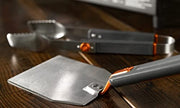 Blackstone 5294 Foldable 2 Piece Hamburger Spatula Flipper and 1 BBQ Tong-Flex Fold Model Stainless Steel-Easy to Carry and Clean Griddle Accessories Tool Set, Black, Orange - Grill Parts America
