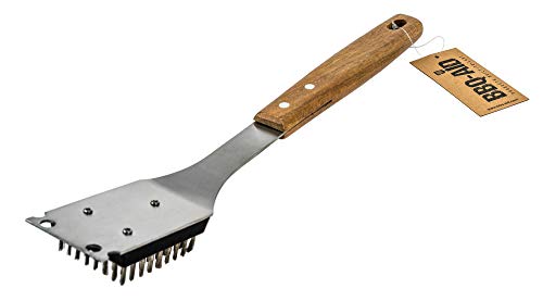 BBQ-Aid Grill Brush and Scraper for Barbecue – Grill Brush for Outdoor Grill with Extended, Large Wooden Handle and Replaceable Stainless Steel Bristles Head –No Scratch- BBQ Grill Brush for Any Grill - Grill Parts America