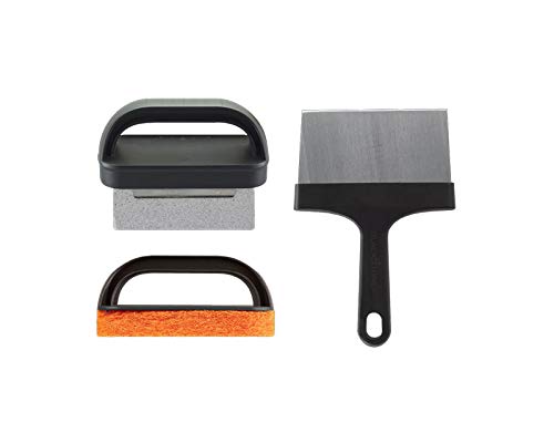 Blackstone 5060 Grill & Griddle Kit 8 Pieces Premium Flat Top Grill Accessories Cleaner Tool Set-1 Stainless Steel 6" Scraper, 3 Scouring Pads, 2 Cleaning Bricks, and 1 Handle, Black - Grill Parts America
