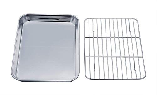 Oven Tray and Rack Set, Stainless Steel Baking Pan with Cooling Rack,9 x 7  x 1inch,Dishwasher Safe Baking Sheet, Anti-rust, Sturdy & Heavy