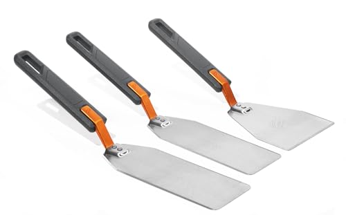BLACKSTONE 5275 Foldable 3 Piece Set Two Griddle Spatula Flipper and One Scraper-Flex Fold Model Stainless Steel-Easy to Carry and Clean, Perfect Grill Cooking Accessories, Black - Grill Parts America