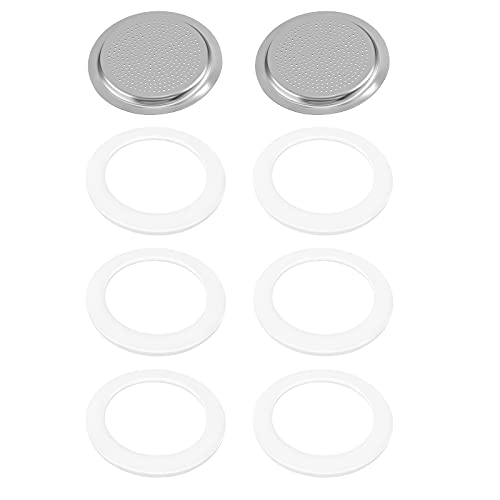 6 Piece Silicone Gaskets with 2 Piece Stainless Filter Gasket (6cup
