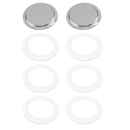 6 Pieces Silicone Gaskets with 2 Piece Stainless Filter Gasket  (6-cup) - Kitchen Parts America