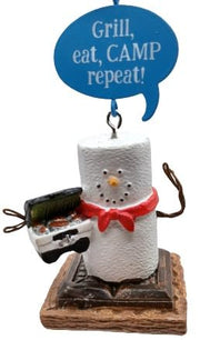 OnHoliday S'More Smore Camp Cook Blue Grill Eat Camp Repeat! Holding Cooler Christmas Tree Ornament - Grill Parts America