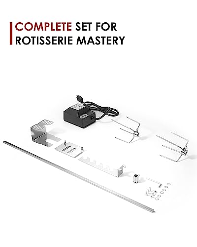 Rotisserie Grill Kit, Automatic Rotating BBQ, UL Certificated Universal Grill Rotisseries with 120V 4W Motor, 28” Spit Rod, 2 x 4 Forks, Complete Holders, and Fixing Screw for Backyard and Outdoor - Grill Parts America