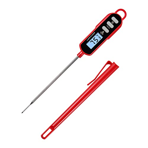 Lonicera Instant Read Digital Meat Thermometer for Food, Bread Baking, Water and Liquid. Waterproof and Long Probe with Meat Temp Guide for Cooking, Display with Backlit (Red) - Grill Parts America