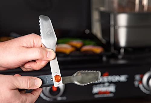 Blackstone 5294 Foldable 2 Piece Hamburger Spatula Flipper and 1 BBQ Tong-Flex Fold Model Stainless Steel-Easy to Carry and Clean Griddle Accessories Tool Set, Black, Orange - Grill Parts America