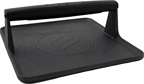 Blackstone 5554 Pre-Seasoned Signature Cast Iron Griddle Grill Press XL Extra Wide Base Heavy Duty-Meat, Burger, Bacon, Steak, Sausage Heat Resistant Handle-10” x 10” x 4” (Square), Black - Grill Parts America