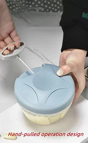 Hand Pull String Vegetable Chopper Onions Chopper，Manual Food Chopper for food，Food Blender Environmental Protection and Energy Saving Green （Send: five spare blades and egg beater）(900ML, blue) - Kitchen Parts America