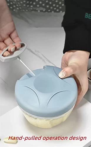 Hand Pull String Vegetable Chopper Onions Chopper，Manual Food Chopper for food，Food Blender Environmental Protection and Energy Saving Green （Send: five spare blades and egg beater）(900ML, blue) - Kitchen Parts America