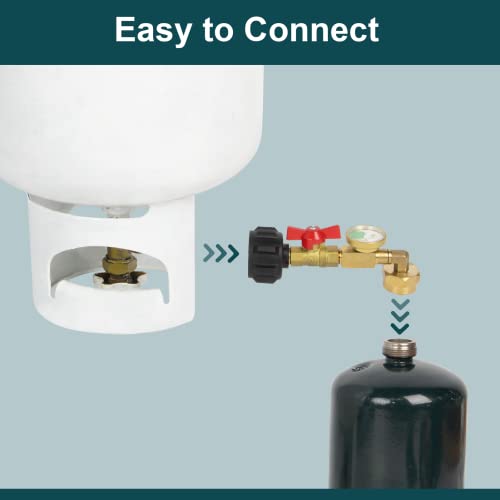 GASPRO Upgraded Propane Refill Adapter with Valve and Gauge, Fill 1 lb Bottles from 20 lb Tank, 90-Degree Elbow Design, Easy to Use, Solid Brass - Grill Parts America