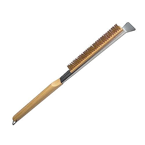 SupMaka Pizza Oven Brush, 22” Pizza Stone Cleaning Brush - Copper Wire Pizza Brush with Wooden Handle and Stainless Steel Scraper, Pizza Oven Accessories for Outdoor Pizza Grill Cleaning - Grill Parts America