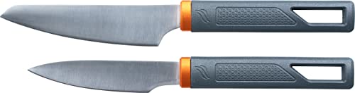 Blackstone 5433 Knife Roll Kit 1 Silicone Prep Mat, Integrated Salt and Pepper Shaker, 1 Large Prep Knife, 1 Small Prep Knife, 1 Containment Tube, Stainless Steel, Chef Travel Roll Bag/Case Orange - Grill Parts America