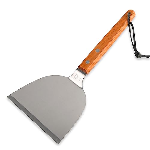 Smash Burger Spatula Stainless Steel Scraper with Wooden Handle Heavy Duty Griddle Accessories for Home Restaurants Kitchen Outdoor Grill