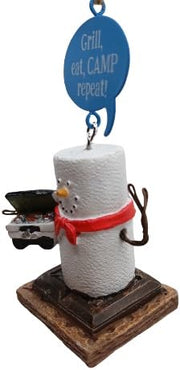 OnHoliday S'More Smore Camp Cook Blue Grill Eat Camp Repeat! Holding Cooler Christmas Tree Ornament - Grill Parts America