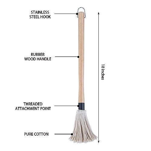 Donxote 18 Inch BBQ Mop Brush Set of 2, with 6 Extra Replacement Heads, Wooden Long Handle Cotton Head Mopping Basting Grill Sauce Perfect for Grilling Smoking Steak Marinade or Glazing - Grill Parts America