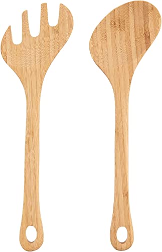 Lipper International Bamboo Wood Salad Bowls with Server Utensils