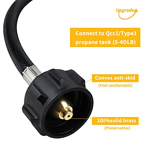 New Updated Propane Refill Adapter Hose 36’’ Propane Extension Hose Propane Refill Hose with ON-Off Control Valve for 1 LB Propane Gas Tank 350PSI High Pressure Camping Grill (QCC Type1 Inlet) - Grill Parts America