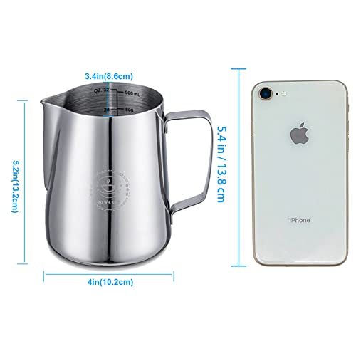 Milk Frothing Pitcher 32oz,Espresso Steaming Pitcher 32oz,Espresso Machine Accessories,Milk Frother Cup 32oz,Milk Coffee Cappuccino Latte Art,Stainless Steel Jug - Kitchen Parts America