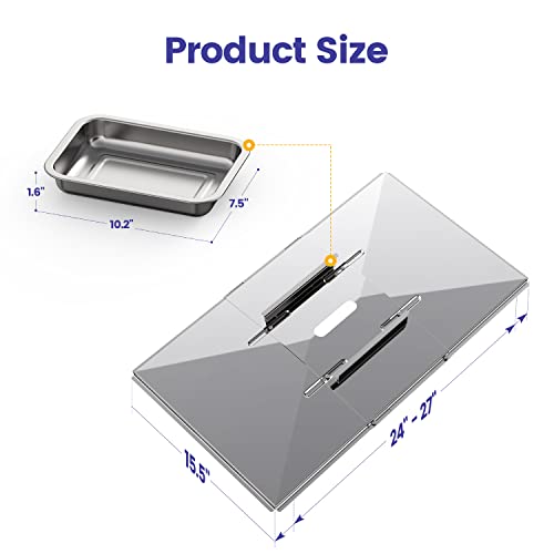 Geesta Grill Grease Tray Set, Stainless Steel Grill Replacement Parts, 24" - 27" Adjustable Grill Drip Pans Fit for Gas Grill from Dyna Glo, Nexgrill, Backyard Grill, Expert, BHG, Kenmore and More - Grill Parts America