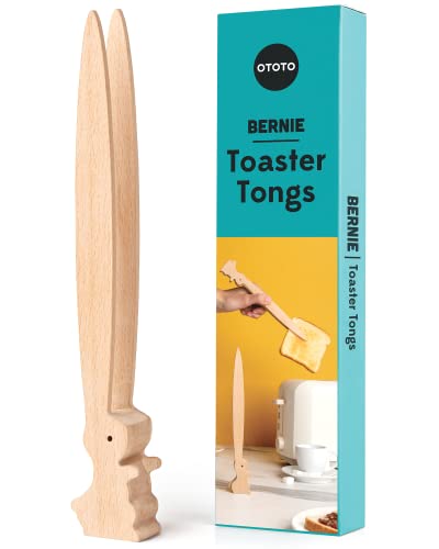 OTOTO Bernie Bunny Toaster Tongs - Rabbit Toast Tongs, Wooden Tongs for Toaster, Wooden Toaster Tongs - Multipurpose Mini Tongs for Appetizers, Wood Utensils & Cute Kitchen Gadgets - Grill Parts America