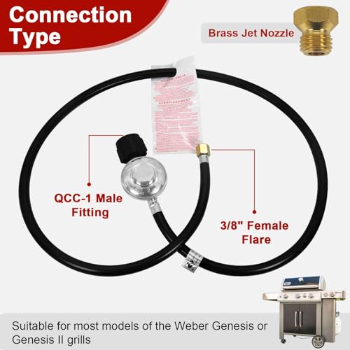 Zhenx 23080901 5FT Natural Gas to Propane (LP) Conversion Kit Compatible with Weber Genesis, Genesis II Grill, from NG to LP Conversion Kit Includes Regulator Hose and 3 Adapter Orifices - Grill Parts America
