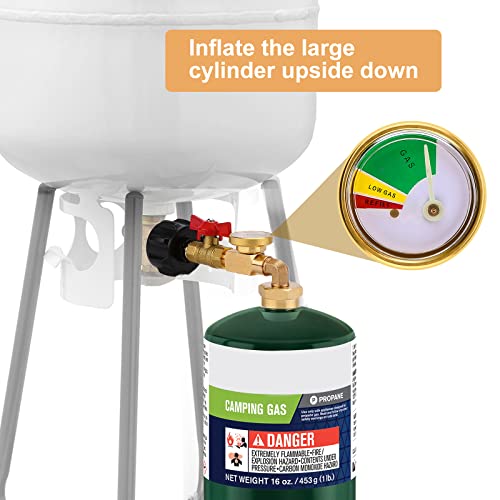 WADEO Propane Adapter 1lb to 20lb, QCC1 Propane Refill Elbow Adapter with Gauge and ON-Off Control Valve for 1LB Propane Tank to Be Refilled Gas from 5~40 LB Propane Tank - Grill Parts America