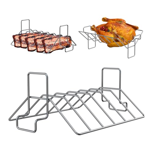 BMMXBI U-Shape Turkey Roasting Rack, 2 in 1 Turkey Stainless Steel Roaster Rack and Rib Rack Compatible with Large and XLarge Big Green Egg Grill Accessories, for 18" or Bigger Kamado Joe Grill - Grill Parts America