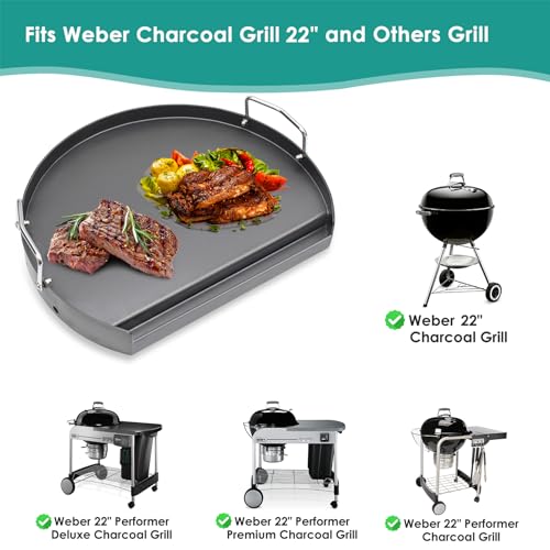 SafBbcue Non-stick Surface Round Universal Griddle for Weber Charcoal Grill and Other BBQ Grills,Nonstick Steel Flat Top Grill with Silicone Finger Sleeve,Stove Top Griddle for Camping&Parties,18"×13" - Grill Parts America