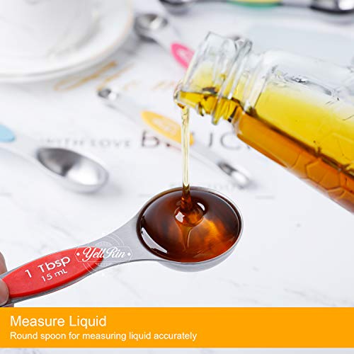 Magnetic Measuring Spoons Set of 8 Stainless Steel Dual Sided Stackable Measuring Spoons Nesting Teaspoons Tablespoons for Measuring Dry and Liquid Ingredients - Grill Parts America