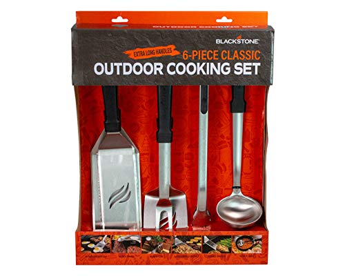 Blackstone 5051 Griddle Accessories Set Heat Resistant 6 Piece Stainless Steel Outdoor Indoor Grilling Utensils Hibachi Tools Kit-16, 16 Inch Tongs, Fork, 16” Ladle, 2 Extra-Long Spatula - Grill Parts America