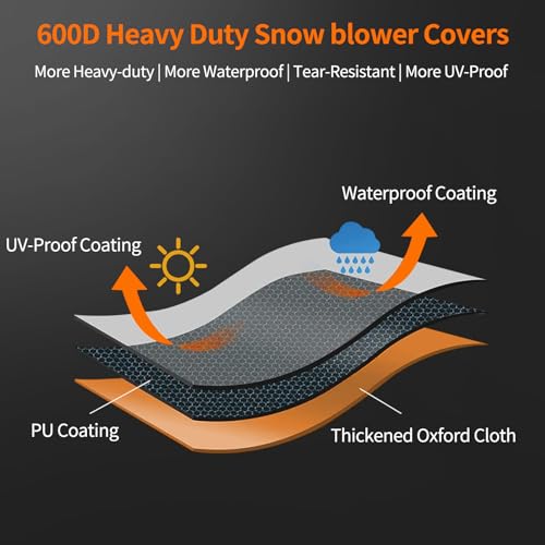 Snow Blower Cover, Heavy Duty 600D Snow Thrower Cover,Waterproof Dustproof UV Protection, Universal Size for Most Electric Two Stage Snow Blowers 52"L X 32"W X 40"H, with Air Vent, Reflective Handle - Grill Parts America