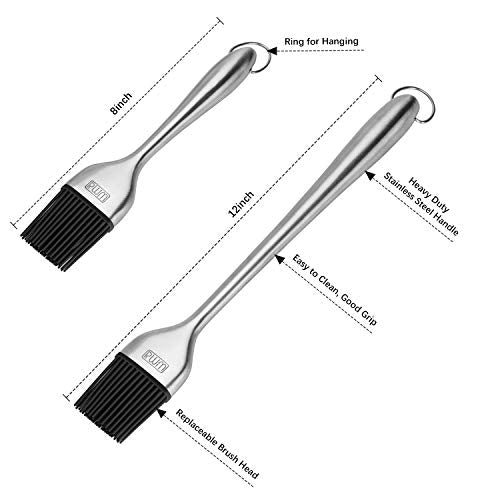 Rwm Basting Brush - Grilling BBQ Baking, Pastry and Oil Stainless Steel Brushes with Back up Silicone Brush Heads(Orange) for Kitchen Cooking & Marinating, Dishwasher - Grill Parts America