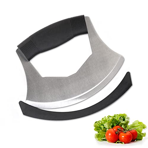 Salad Chopper Mezzaluna Knife with Protective Cover and Anti-Slip Handle Stainless Steel Chopper Vegetable Cutter Onion Chopper Mincing Knife Pizza Cutter - Kitchen Parts America
