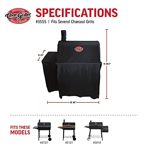 Char-Griller 5555 Grill Cover, Fits Models: 3018, 2121, 2222, 2828, 2727, 2929, 1224, E1224, 1329, 1334, Black - Grill Parts America