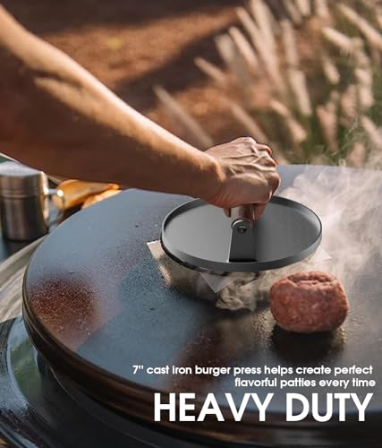 Griddle Accessories for Blackstone, 12-inch Melting Dome Stainless Steel Basting Cover and 7.28'' Cast Iron Burger Press - Griddle Accessories for Flat Top Grill, Perfect for Indoor and Outdoor - Grill Parts America