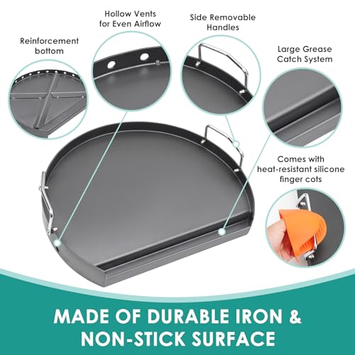 SafBbcue Non-stick Surface Round Universal Griddle for Weber Charcoal Grill and Other BBQ Grills,Nonstick Steel Flat Top Grill with Silicone Finger Sleeve,Stove Top Griddle for Camping&Parties,18"×13" - Grill Parts America