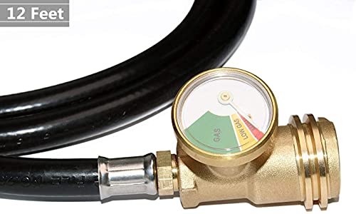 DOZYANT 12 Feet Propane Hose with Gauge,Include Tank Adapter Converts POL 100 lb LP Tank to QCC1 for Gas Grill, Stove and More Propane Appliances - Grill Parts America