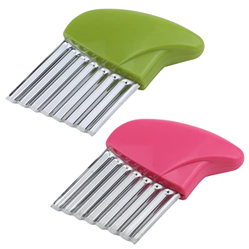 Antrader Stainless Steel Potato Carrot Chip Vegetable Crinkle Wavy Chopper Cutter French Fry Slicer 2 Pack/Set (Green+Pink) - Kitchen Parts America